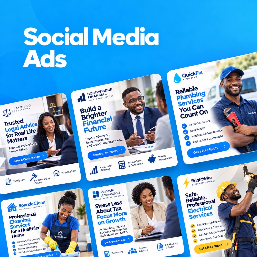 A set of social media ad designs for local businesses